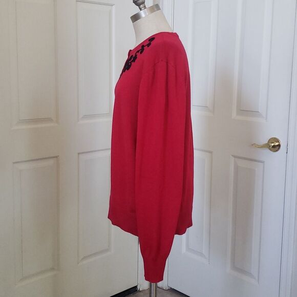 Vintage 80's Cardigan Sweater Black Soutache Red Faceted Buttons - Picture 3 of 14